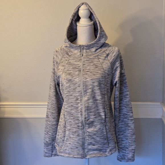 Spyder Active Women's L Mottled Gray Hooded Top Long Sleeve Full Zip Logo_FLAW - Picture 2 of 16
